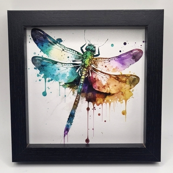 Dragonfly Watercolor Oil Painting Hanging Framed Art Print - Picture 1 of 7